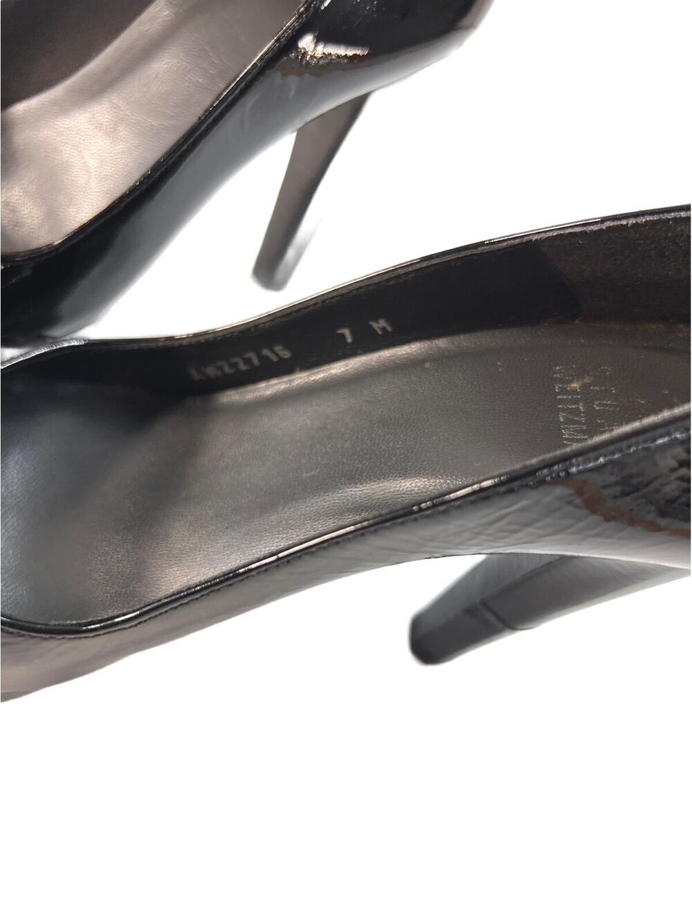 Stuart Weitzman Black Patent Peep Toe Platform Pumps Y2K Glam Heels 7M - Picture 7 of 8